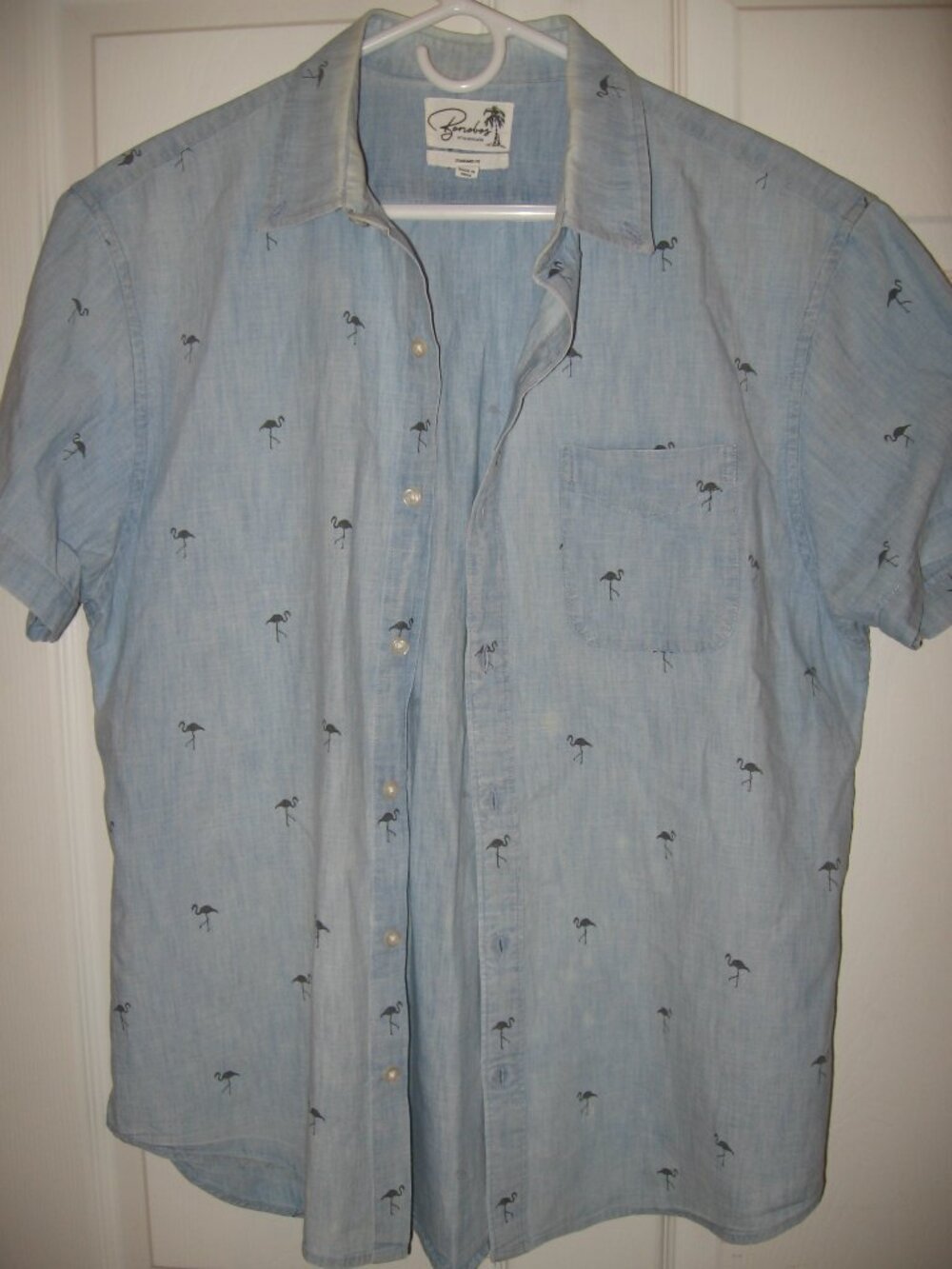 Bonobos Button Front Shirt Men's Large Blue w/ Flamingos Men's Size Large